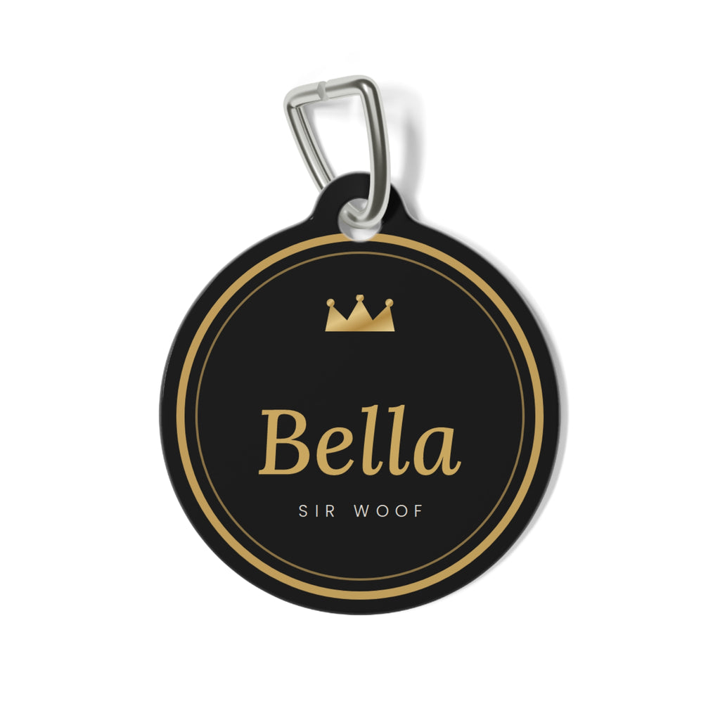 Personalized Dog ID Tag with Name and Phone Number, Sir Woof and Lady Purr Luxury Black and Gold Pet Tag, Custom Cat Tag
