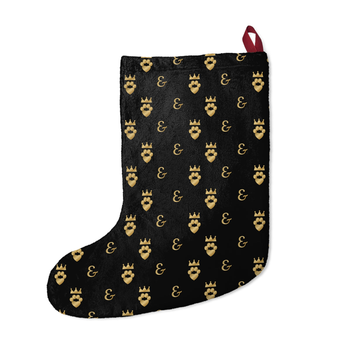 Sir Woof and Lady Purr Merry Woofmas Christmas Stocking, Luxury Black and Gold Dog Stocking, Pet Christmas Decor