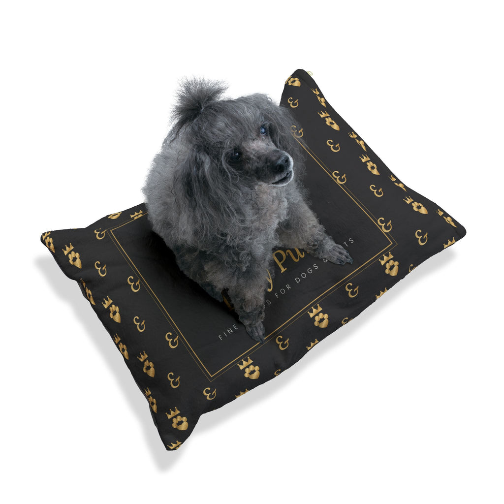 Sir Woof & Lady Purr Luxury Pet Bed - Black & Gold Royal Monogram Dog & Cat Bed