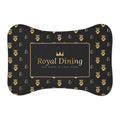 Sir Woof and Lady Purr Royal Dining Pet Feeding Mat, Luxury Black and Gold Bone Shaped Dog Food Mat, Cat Food Mat