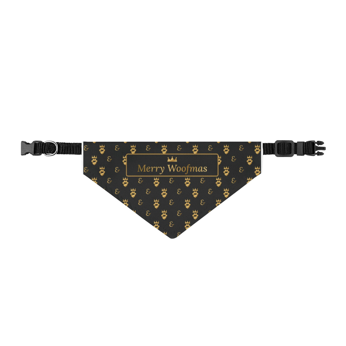 Sir Woof and Lady Purr Merry Woofmas Clip-On Bandana Collar, Black and Gold Christmas Dog Collar with Bandana