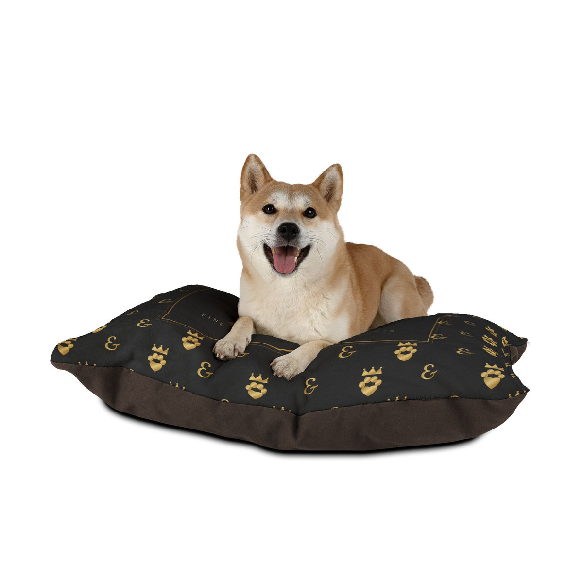 Sir Woof & Lady Purr Luxury Pet Bed - Black & Gold Royal Monogram Dog & Cat Bed