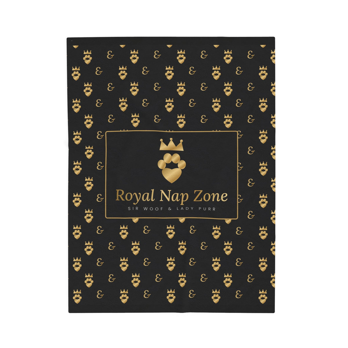 Sir Woof and Lady Purr Royal Nap Zone Blanket, Luxury Black and Gold Velveteen Plush Throw, Dog and Cat Blanket