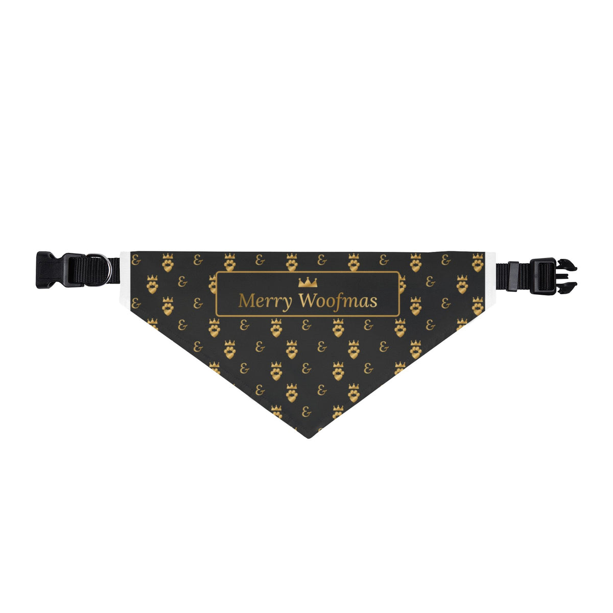 Sir Woof and Lady Purr Merry Woofmas Clip-On Bandana Collar, Black and Gold Christmas Dog Collar with Bandana
