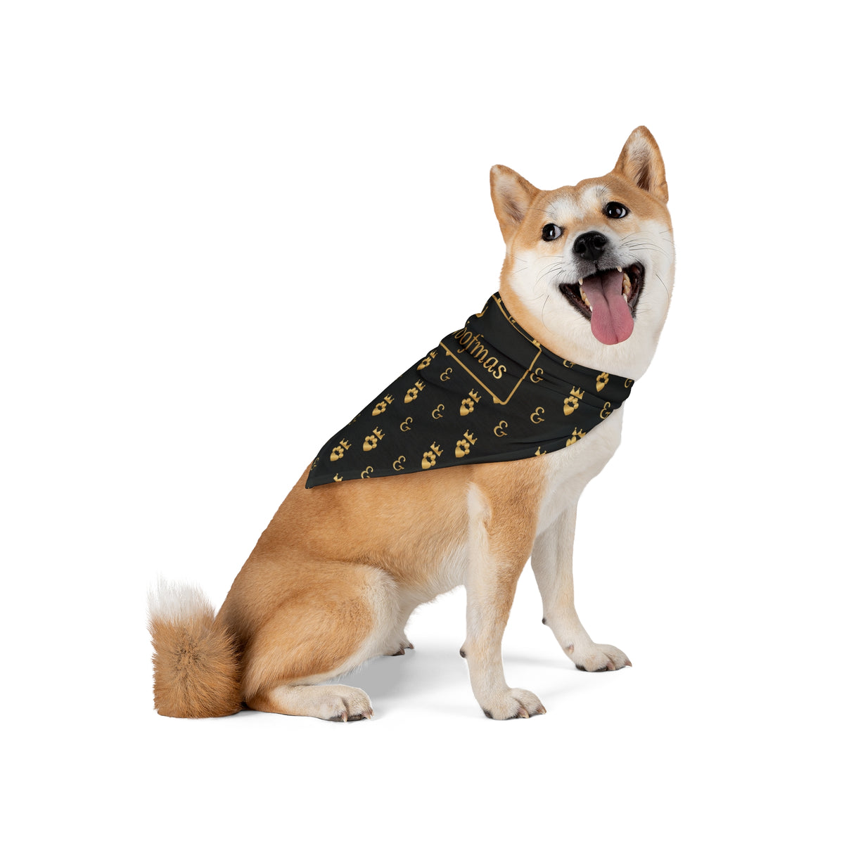 Sir Woof and Lady Purr Merry Woofmas Dog Bandana, Luxury Black and Gold Christmas Pet Bandana, Holiday Dog Scarf