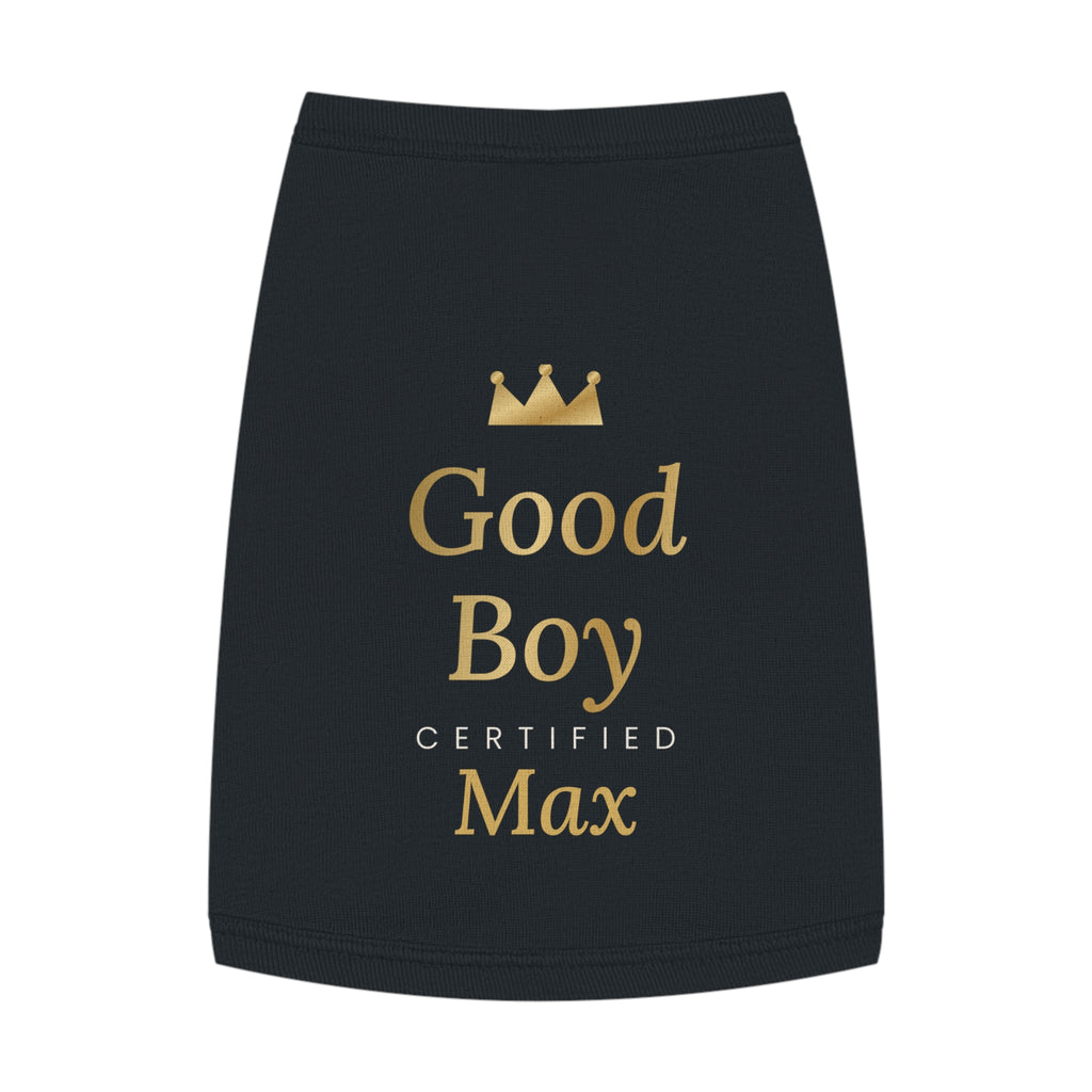 Sir Woof & Lady Purr Personalized "Good Boy" Dog Tank Top - Custom Pet Name Black & Gold Luxury Dog Shirt