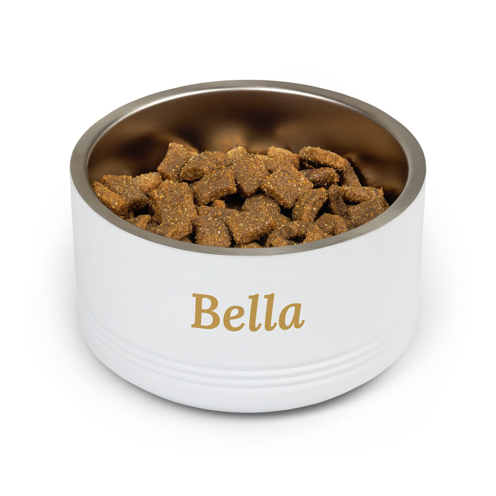 Sir Woof & Lady Purr Personalized Stainless Steel Pet Bowl 18oz - Custom Name in Gold