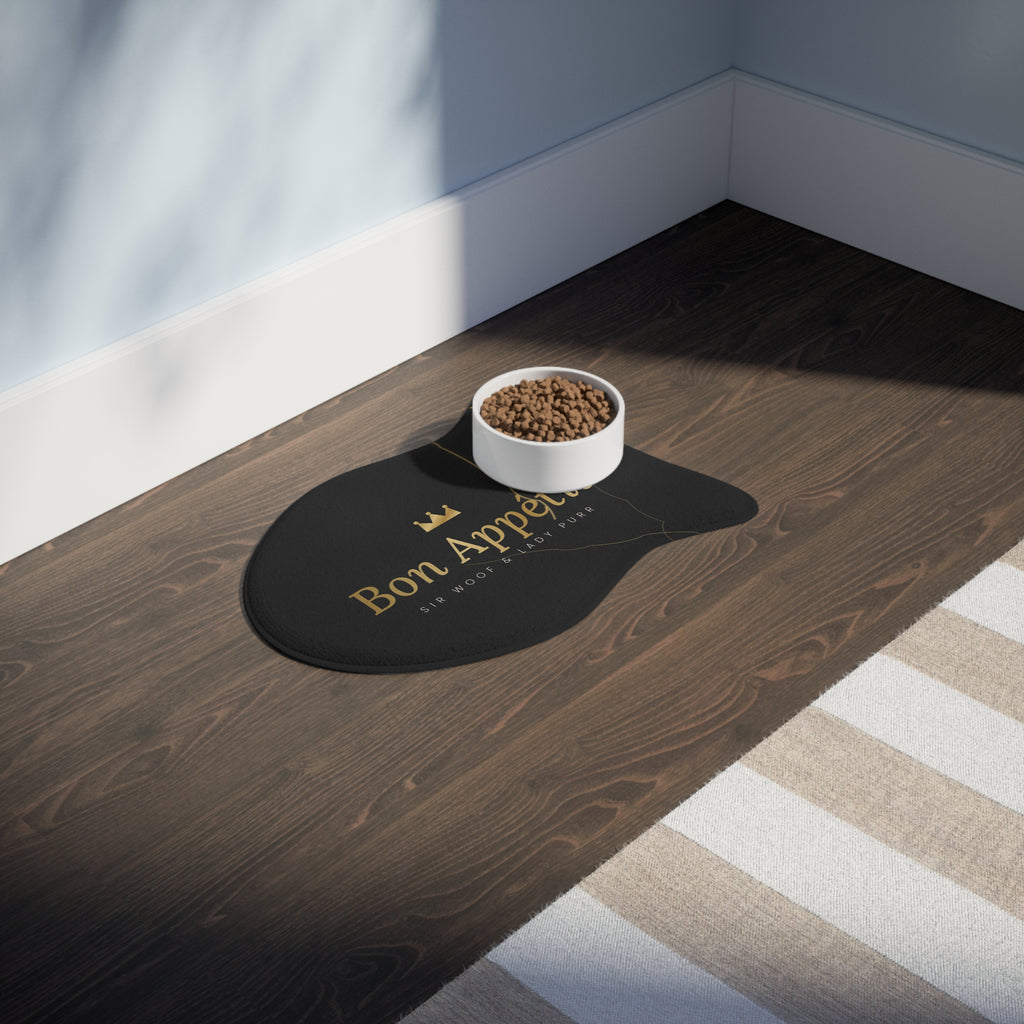 Sir Woof & Lady Purr Bon Appetit Luxury Pet Feeding Mat - Black Marble & Gold Dog & Cat Food Mat