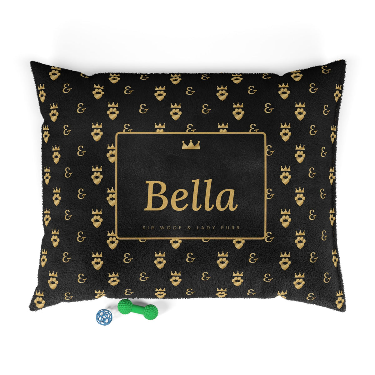 Personalized Dog Bed with Name, Sir Woof and Lady Purr Luxury Black and Gold Pet Bed, Washable Custom Dog Bed, Cat Bed