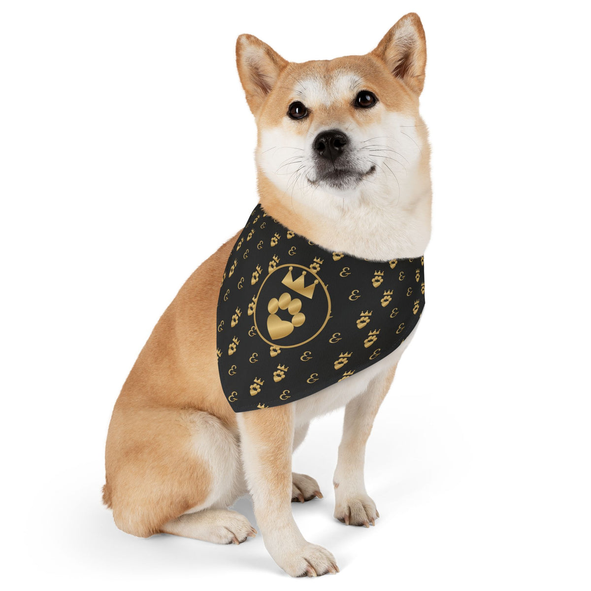Sir Woof and Lady Purr Royal Monogram Bandana Collar, Luxury Black and Gold Dog Collar with Bandana, Designer Pet Collar