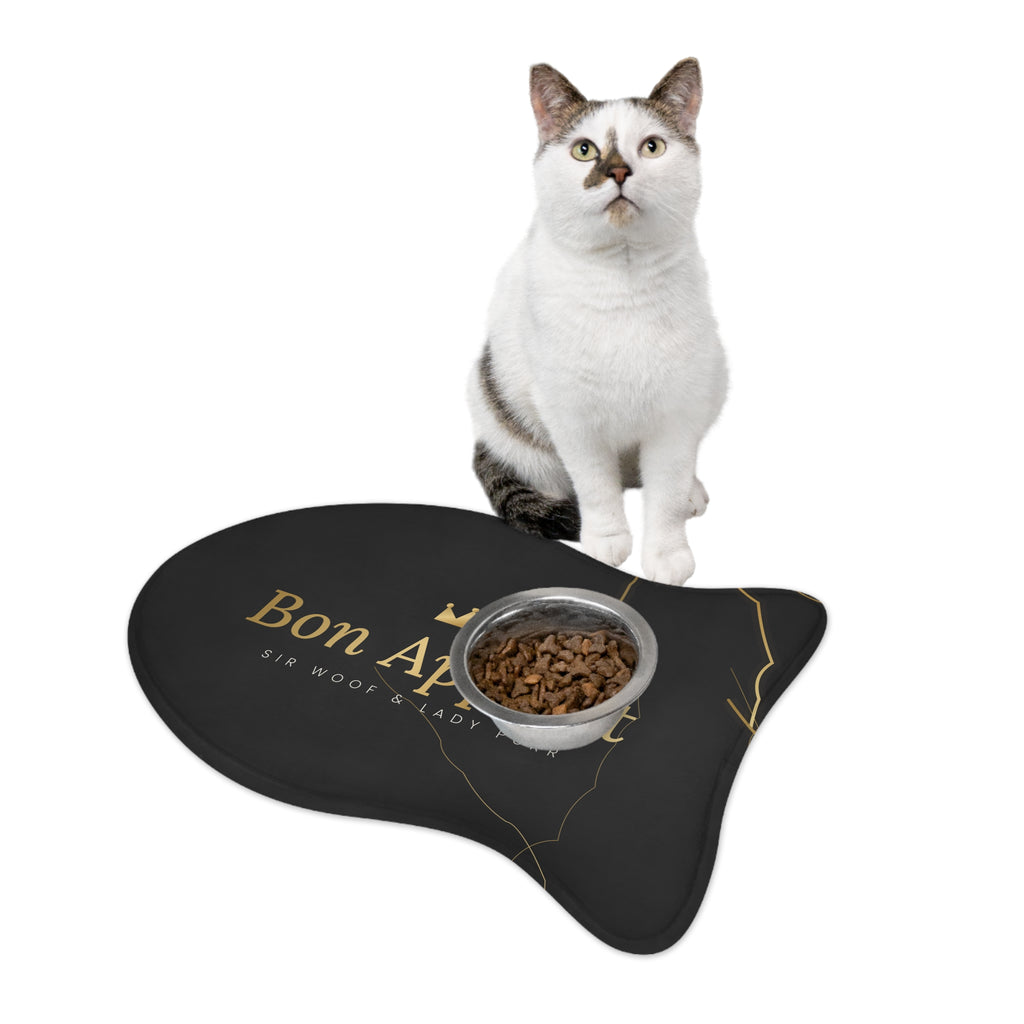 Sir Woof & Lady Purr Bon Appetit Luxury Pet Feeding Mat - Black Marble & Gold Dog & Cat Food Mat