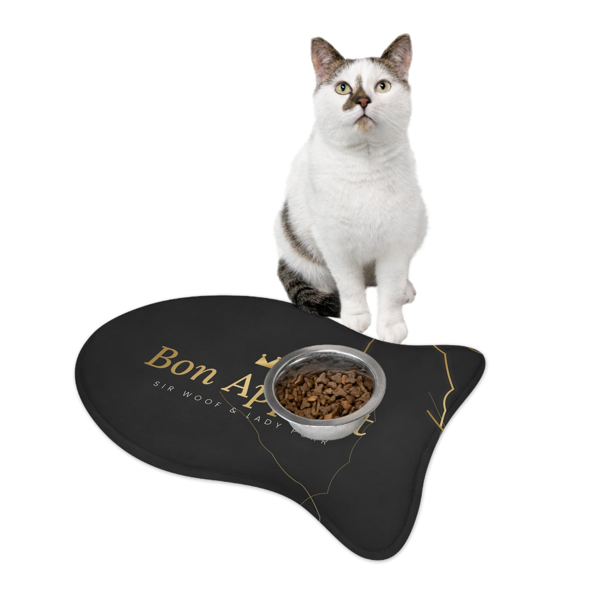 Sir Woof & Lady Purr Bon Appetit Luxury Pet Feeding Mat - Black Marble & Gold Dog & Cat Food Mat