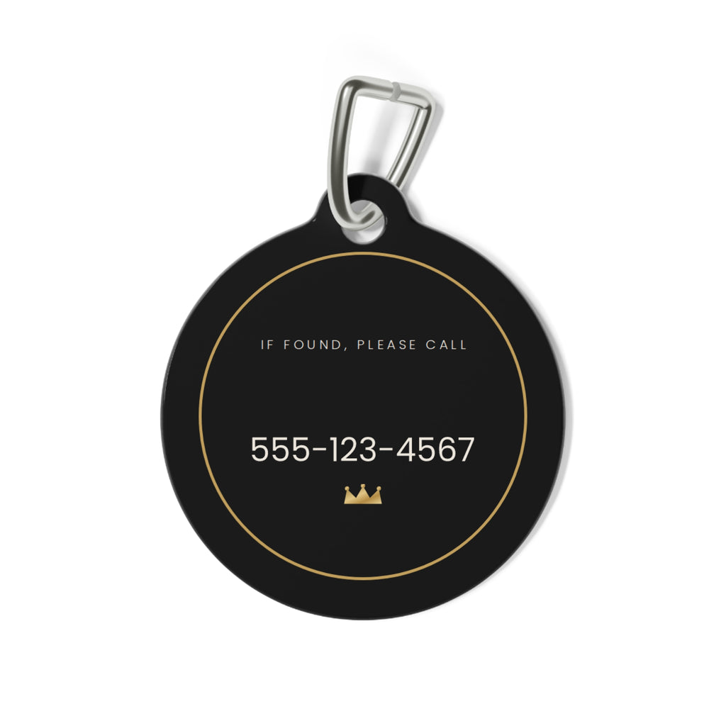 Sir Woof & Lady Purr Personalized Pet ID Tag - Custom Name & Phone Black & Gold Crown Dog & Cat Tag