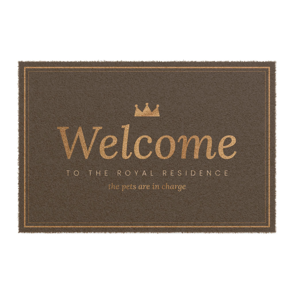 Sir Woof and Lady Purr Welcome Doormat, Luxury Black and Gold Royal Residence Door Mat, Funny Pet Lover Gift, 24x16
