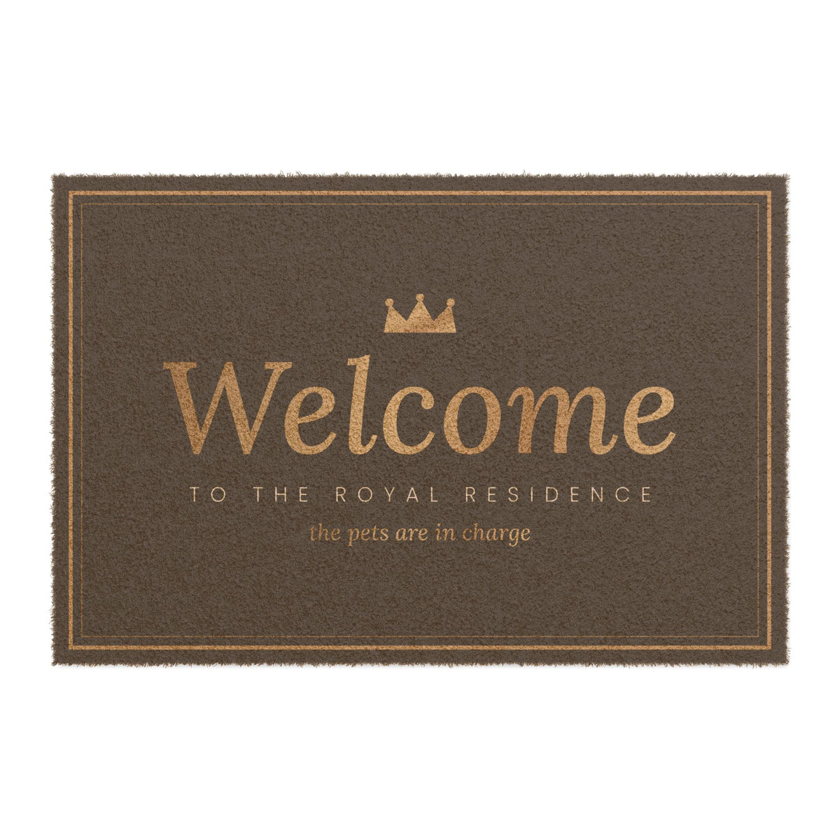 Sir Woof and Lady Purr Welcome Doormat, Luxury Black and Gold Royal Residence Door Mat, Funny Pet Lover Gift, 24x16