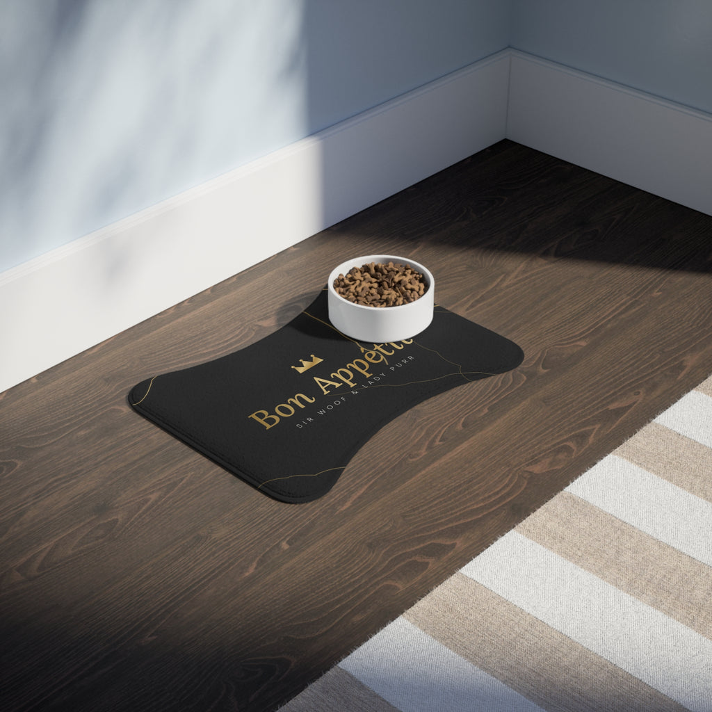 Sir Woof & Lady Purr Bon Appetit Luxury Pet Feeding Mat - Black Marble & Gold Dog & Cat Food Mat