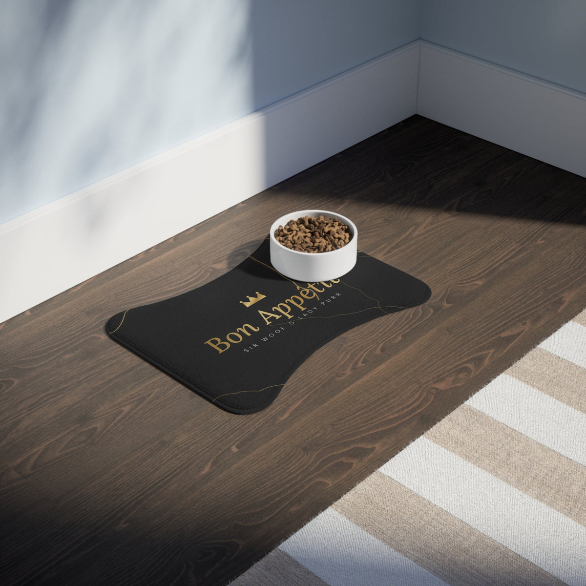 Sir Woof & Lady Purr Bon Appetit Luxury Pet Feeding Mat - Black Marble & Gold Dog & Cat Food Mat