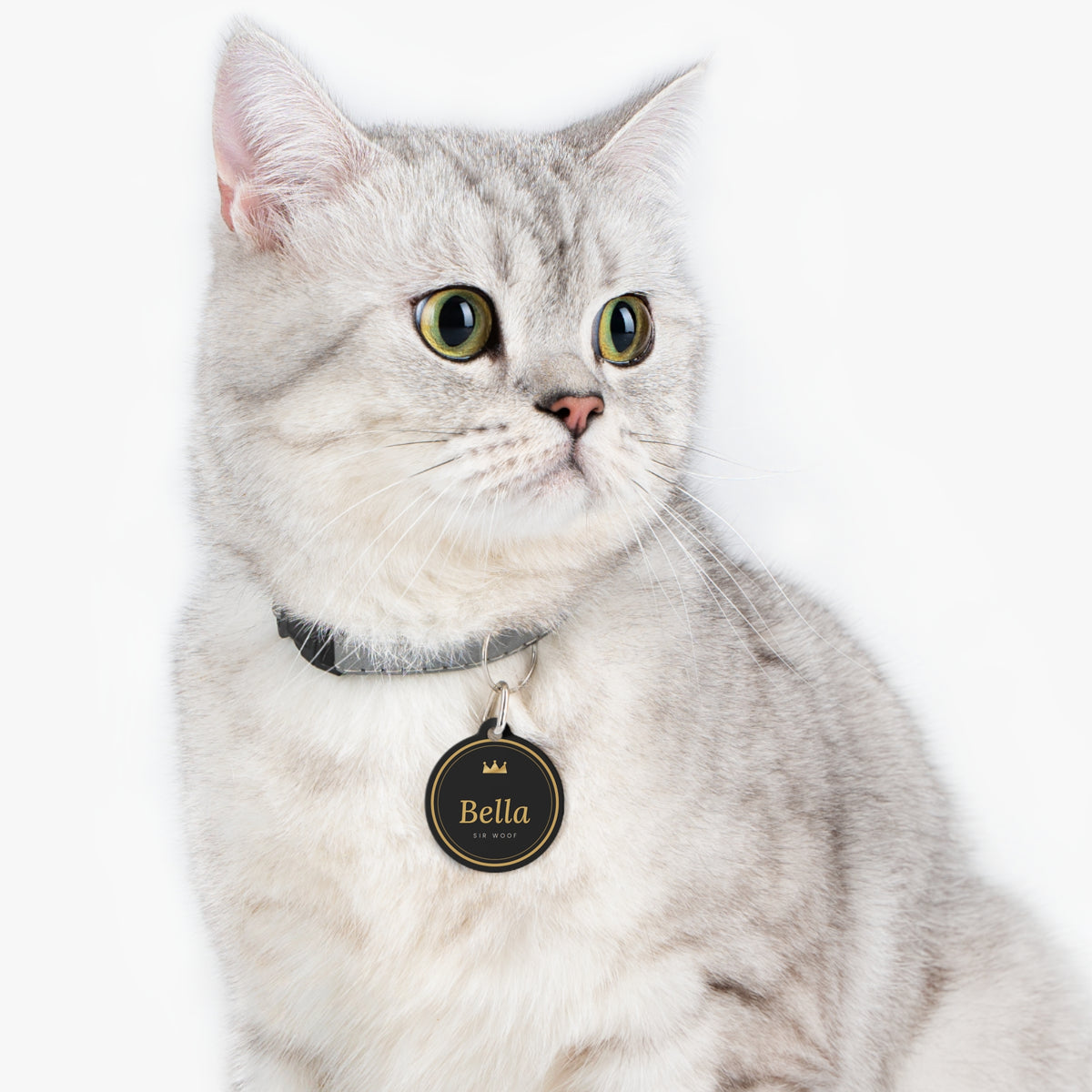 Personalized Dog ID Tag with Name and Phone Number, Sir Woof and Lady Purr Luxury Black and Gold Pet Tag, Custom Cat Tag