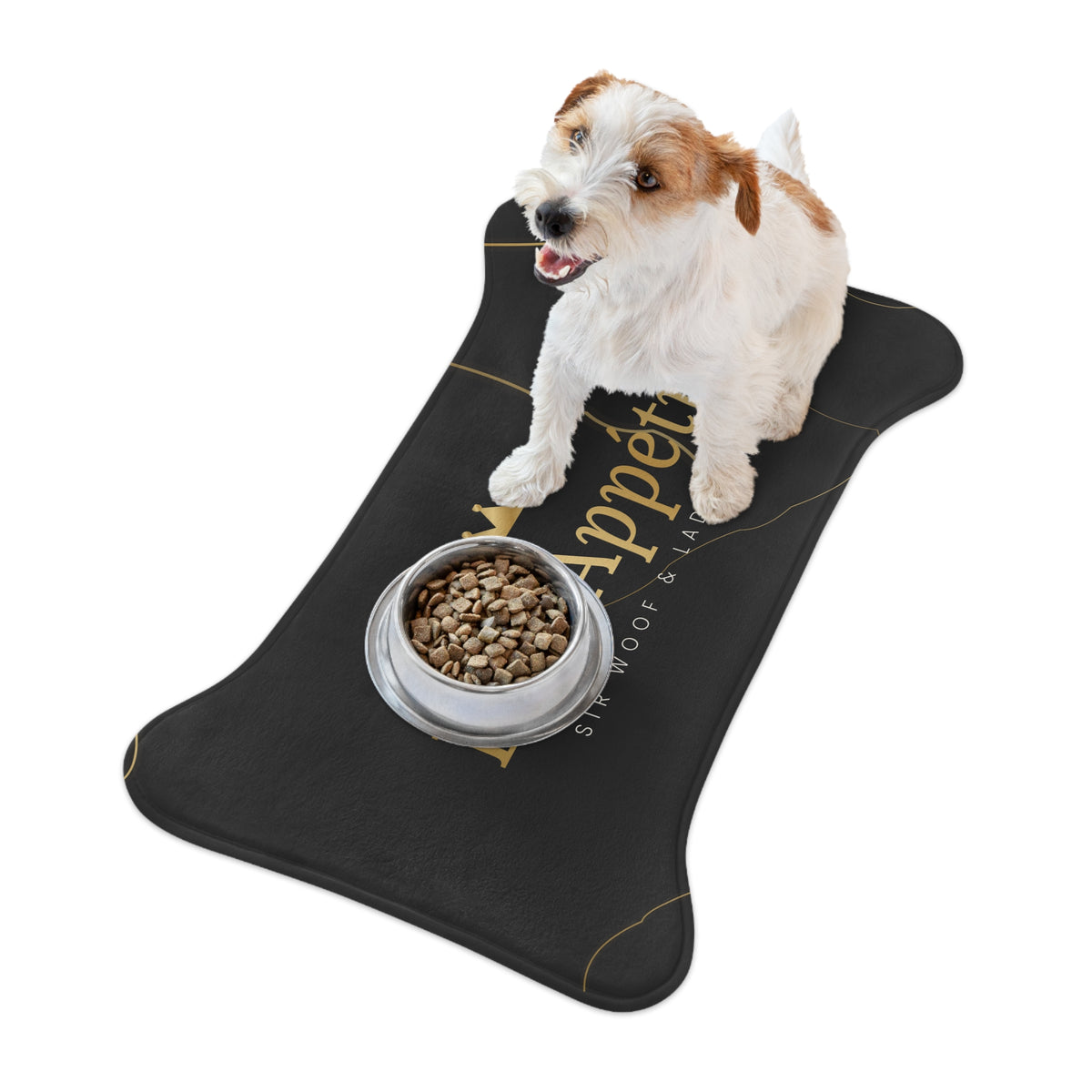 Sir Woof & Lady Purr Bon Appetit Luxury Pet Feeding Mat - Black Marble & Gold Dog & Cat Food Mat