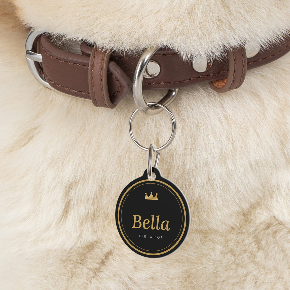 Personalized Dog ID Tag with Name and Phone Number, Sir Woof and Lady Purr Luxury Black and Gold Pet Tag, Custom Cat Tag