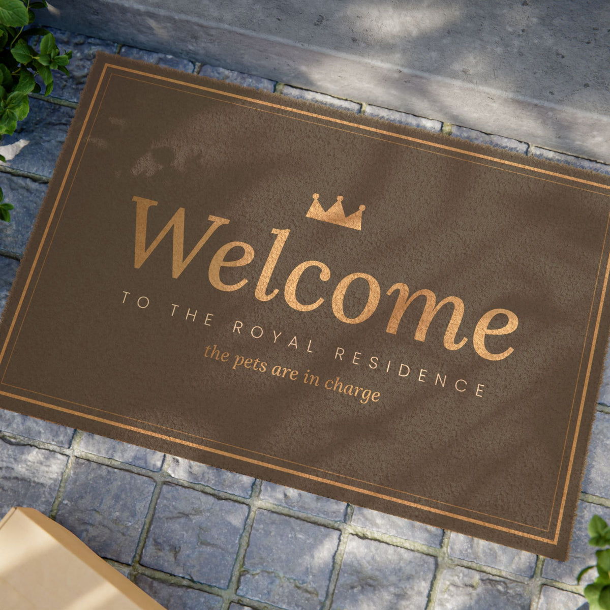 Sir Woof and Lady Purr Welcome Doormat, Luxury Black and Gold Royal Residence Door Mat, Funny Pet Lover Gift, 24x16