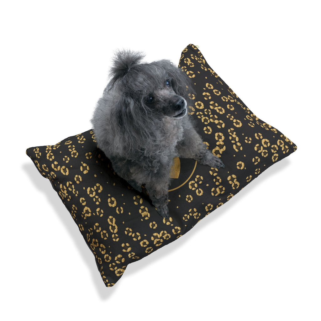 Sir Woof and Lady Purr Gold Leopard Dog Bed, Luxury Black and Gold Pet Bed with Crown Crest, Dog and Cat Bed