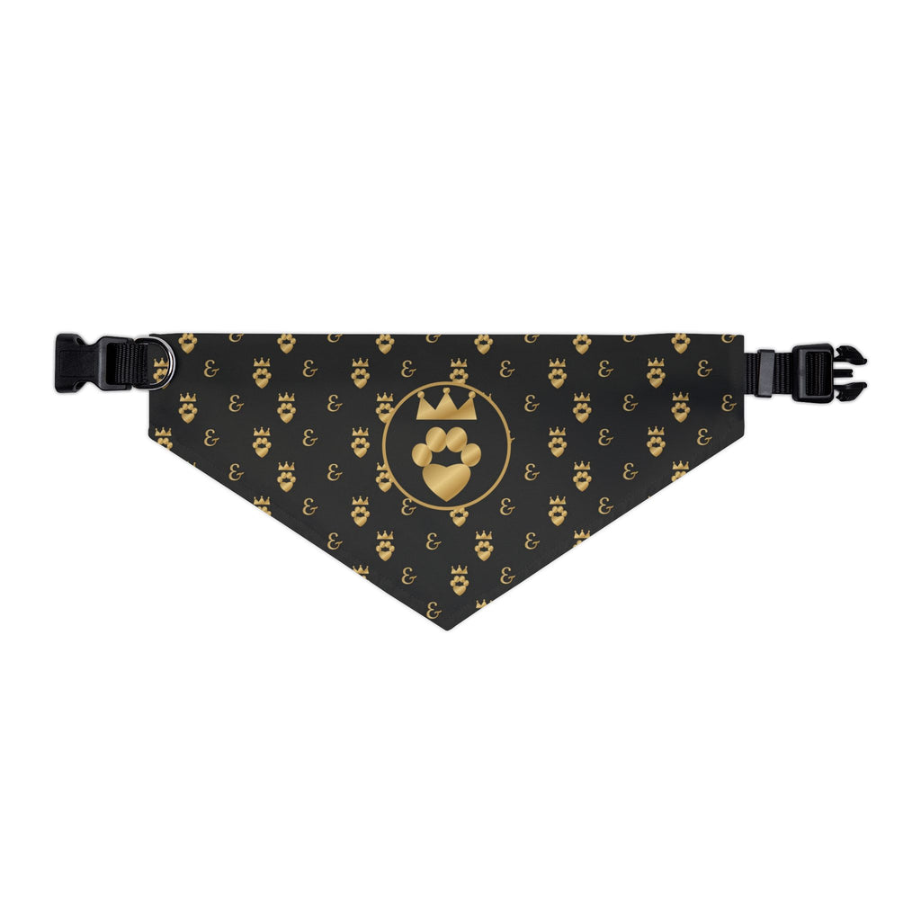 Sir Woof and Lady Purr Royal Monogram Bandana Collar, Luxury Black and Gold Dog Collar with Bandana, Designer Pet Collar