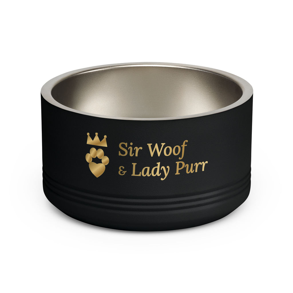 Sir Woof & Lady Purr Personalized Stainless Steel Pet Bowl 18oz - Custom Name in Gold