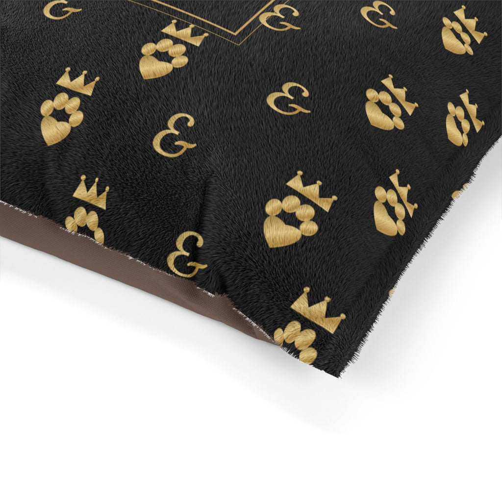 Sir Woof & Lady Purr Luxury Pet Bed - Black & Gold Royal Monogram Dog & Cat Bed