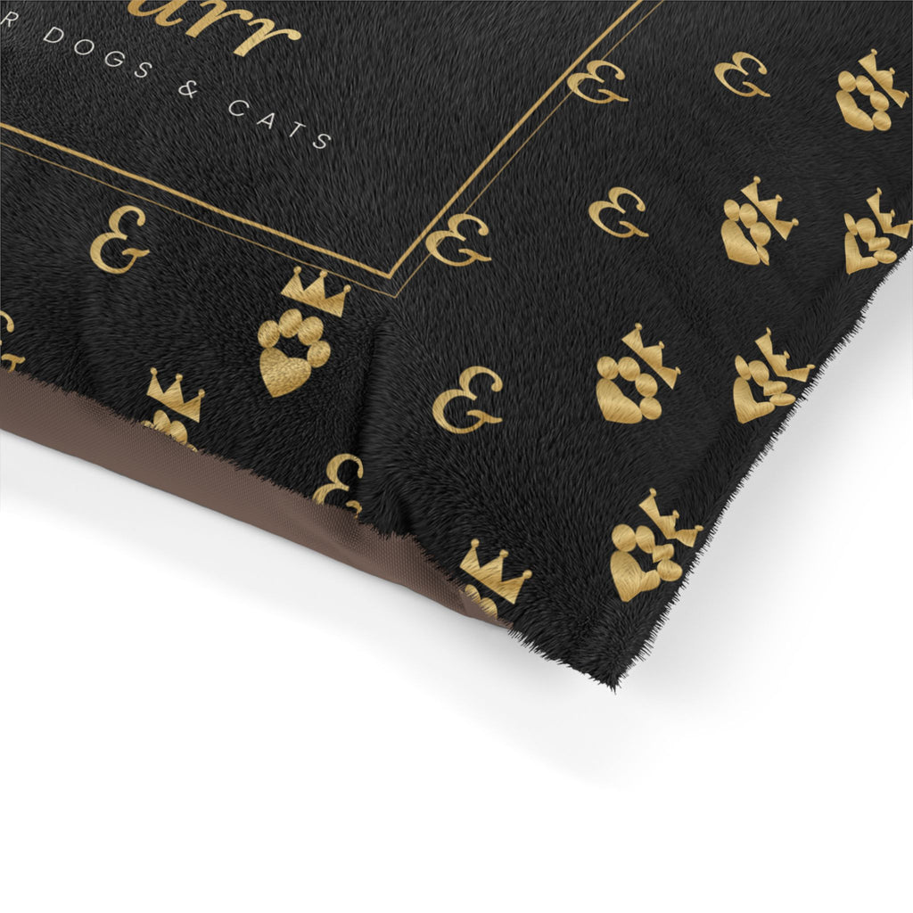 Sir Woof & Lady Purr Luxury Pet Bed - Black & Gold Royal Monogram Dog & Cat Bed