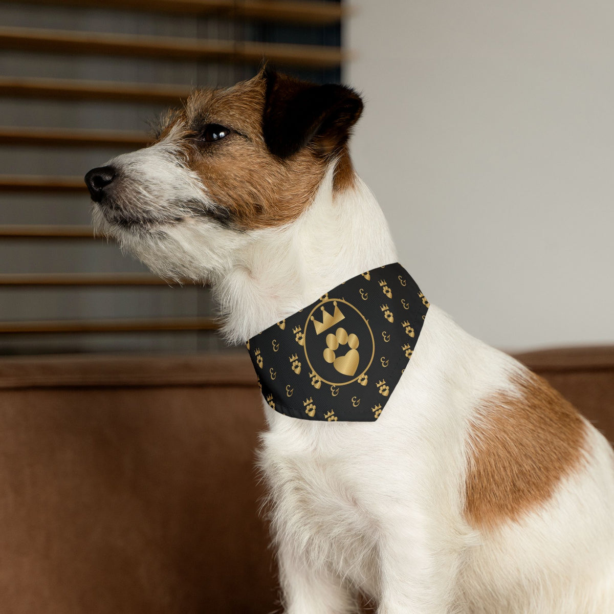 Sir Woof and Lady Purr Royal Monogram Bandana Collar, Luxury Black and Gold Dog Collar with Bandana, Designer Pet Collar
