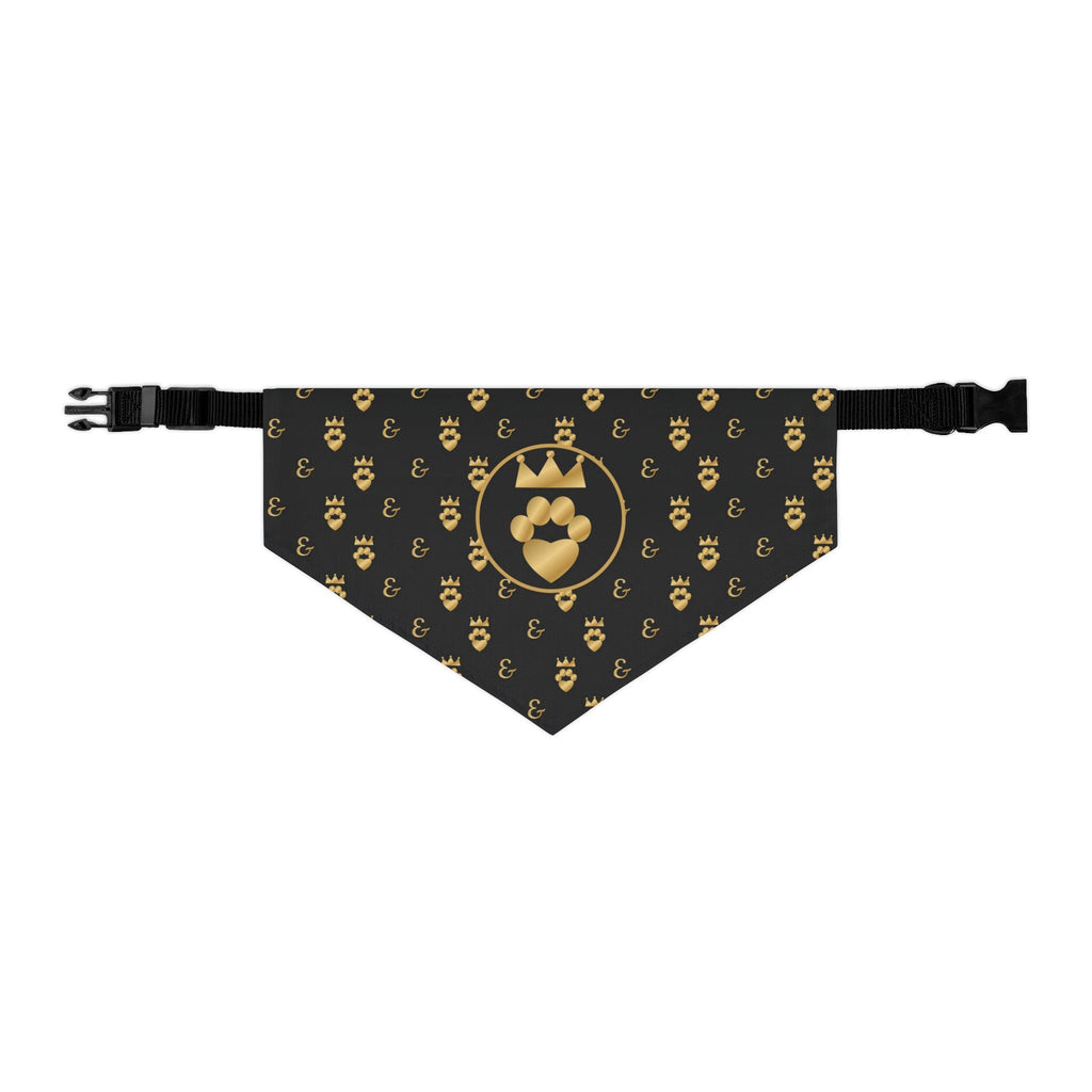 Sir Woof and Lady Purr Royal Monogram Bandana Collar, Luxury Black and Gold Dog Collar with Bandana, Designer Pet Collar