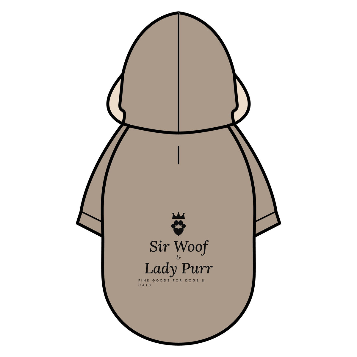 Sir Woof & Lady Purr Luxury Dog Parka Jacket - Khaki Winter Hooded Dog Coat with Signature Crown Logo