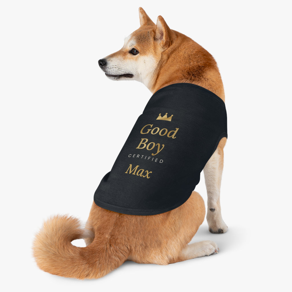 Sir Woof & Lady Purr Personalized "Good Boy" Dog Tank Top - Custom Pet Name Black & Gold Luxury Dog Shirt