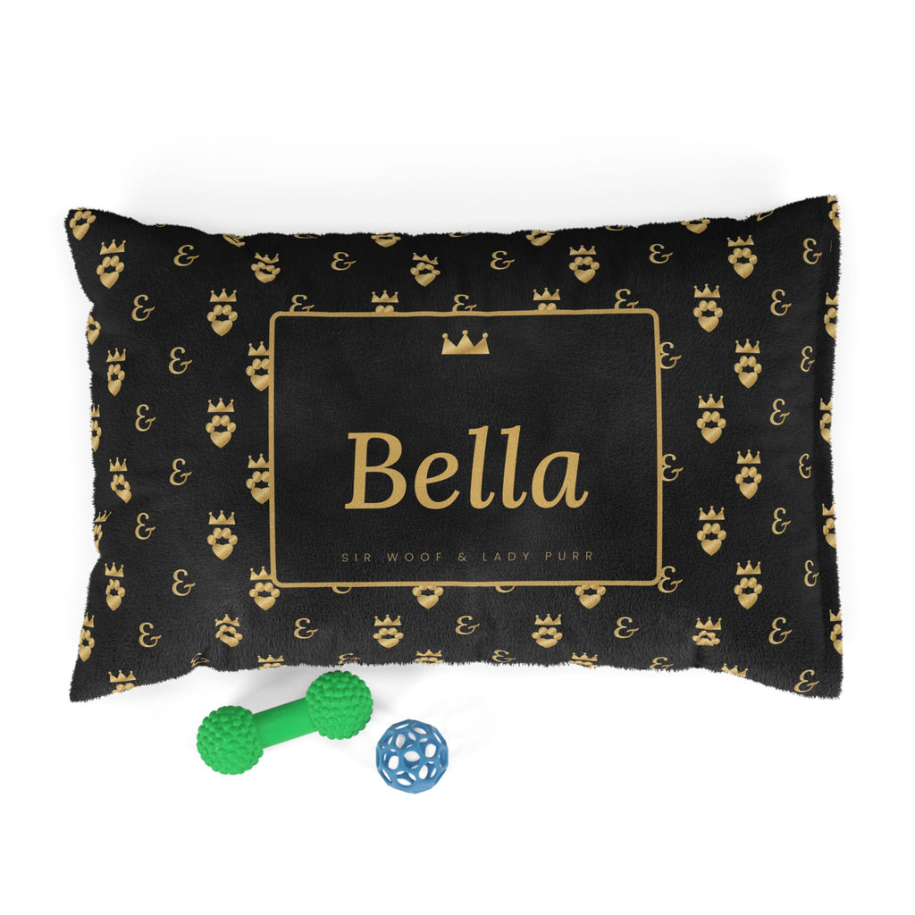 Personalized Dog Bed with Name, Sir Woof and Lady Purr Luxury Black and Gold Pet Bed, Washable Custom Dog Bed, Cat Bed