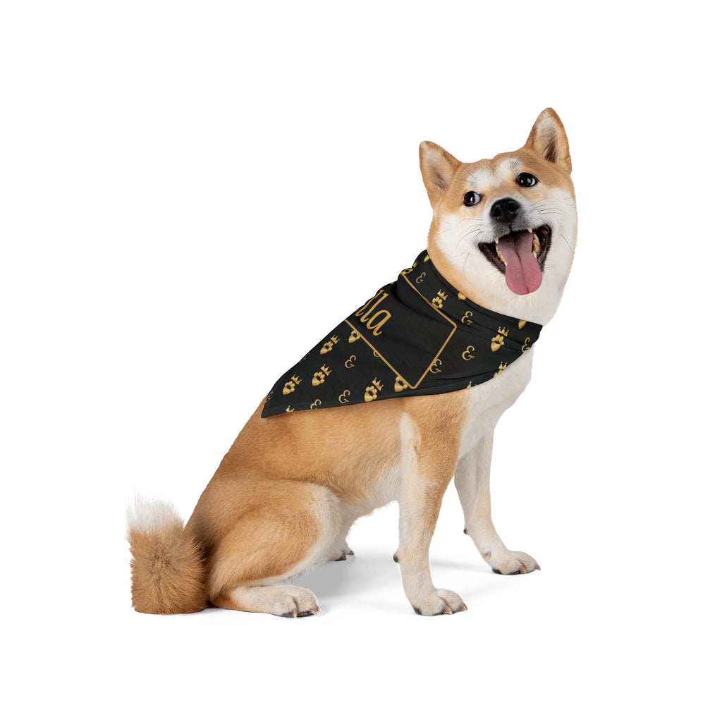 Personalized Dog Bandana with Name, Sir Woof and Lady Purr Luxury Black and Gold Custom Pet Bandana, Dog Gift