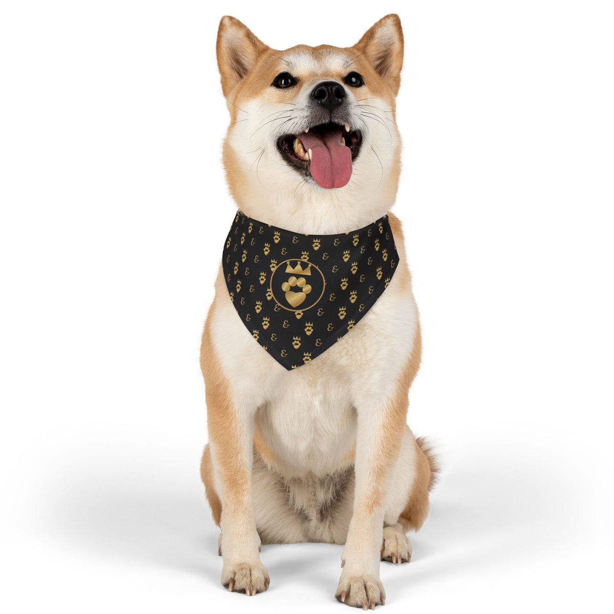 Sir Woof and Lady Purr Royal Monogram Bandana Collar, Luxury Black and Gold Dog Collar with Bandana, Designer Pet Collar