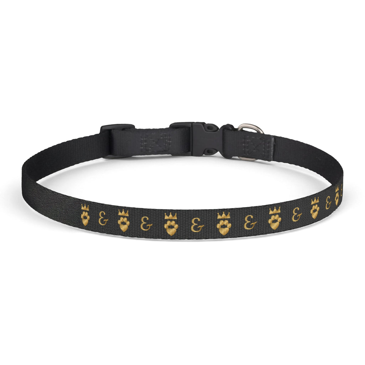 Sir Woof and Lady Purr Royal Monogram Dog Collar, Luxury Black and Gold Designer Pet Collar, Adjustable Dog Collar