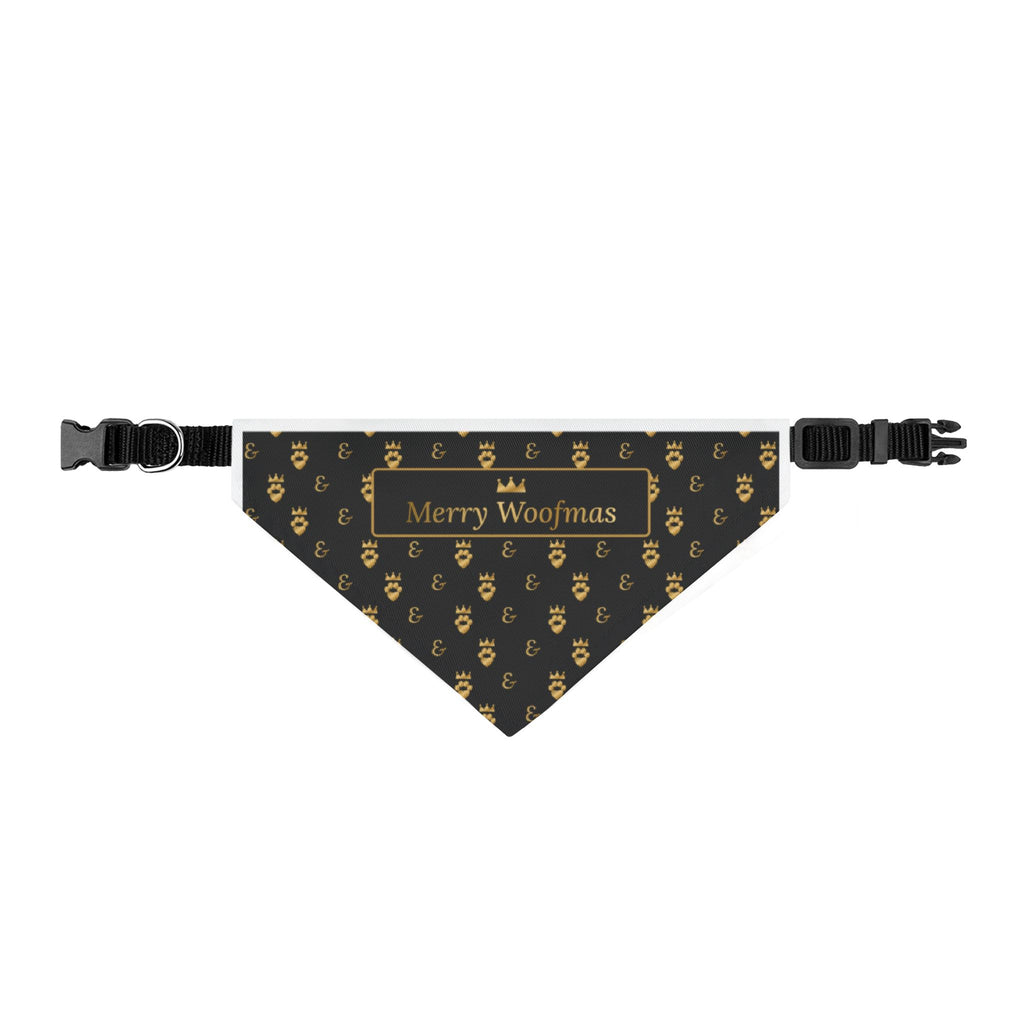 Sir Woof and Lady Purr Merry Woofmas Clip-On Bandana Collar, Black and Gold Christmas Dog Collar with Bandana