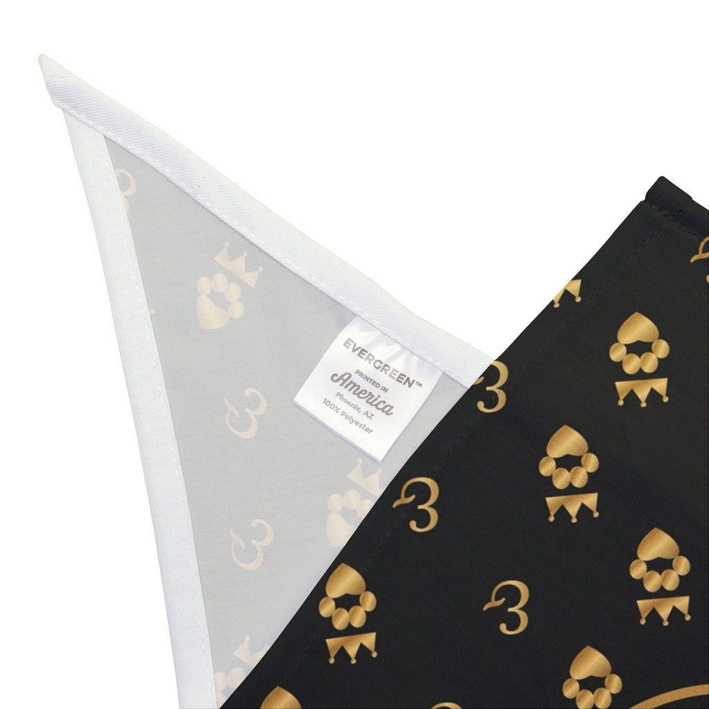 Sir Woof and Lady Purr Royal Monogram Dog Bandana, Luxury Black and Gold Pet Bandana, Designer Style Dog Scarf