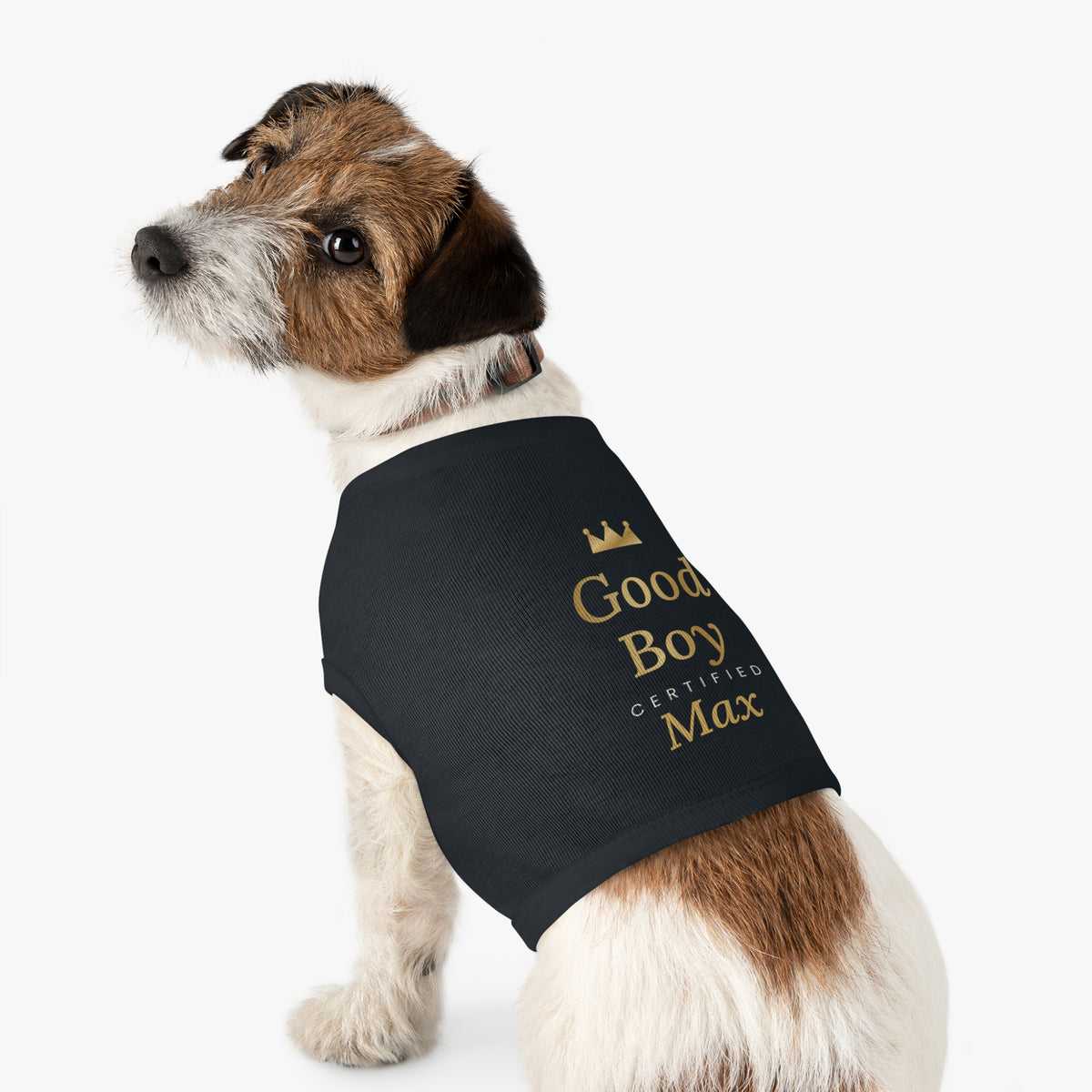 Sir Woof & Lady Purr Personalized "Good Boy" Dog Tank Top - Custom Pet Name Black & Gold Luxury Dog Shirt