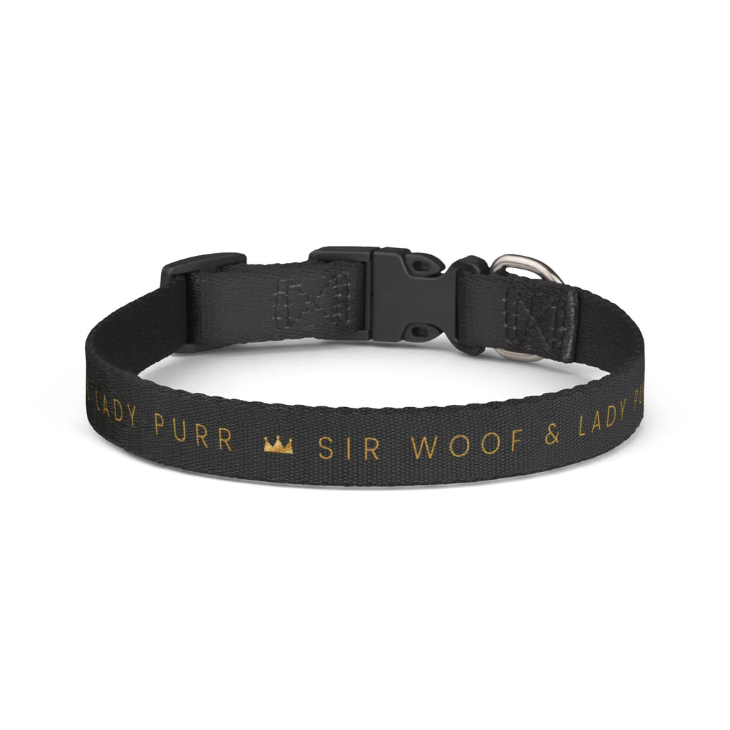 Sir Woof & Lady Purr Signature Dog Collar - Black & Gold Luxury Adjustable Clip-on Pet Collar