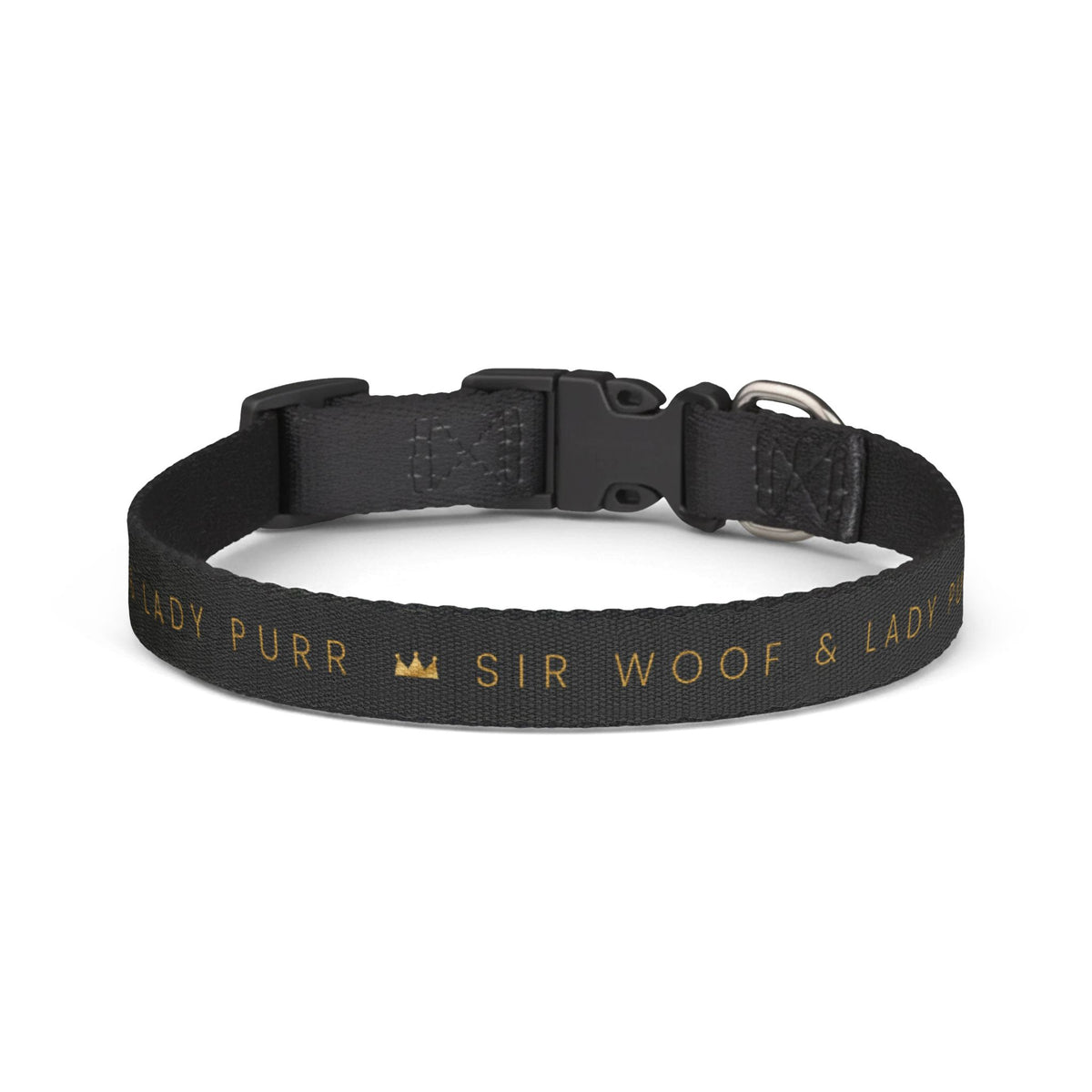 Sir Woof & Lady Purr Signature Dog Collar - Black & Gold Luxury Adjustable Clip-on Pet Collar